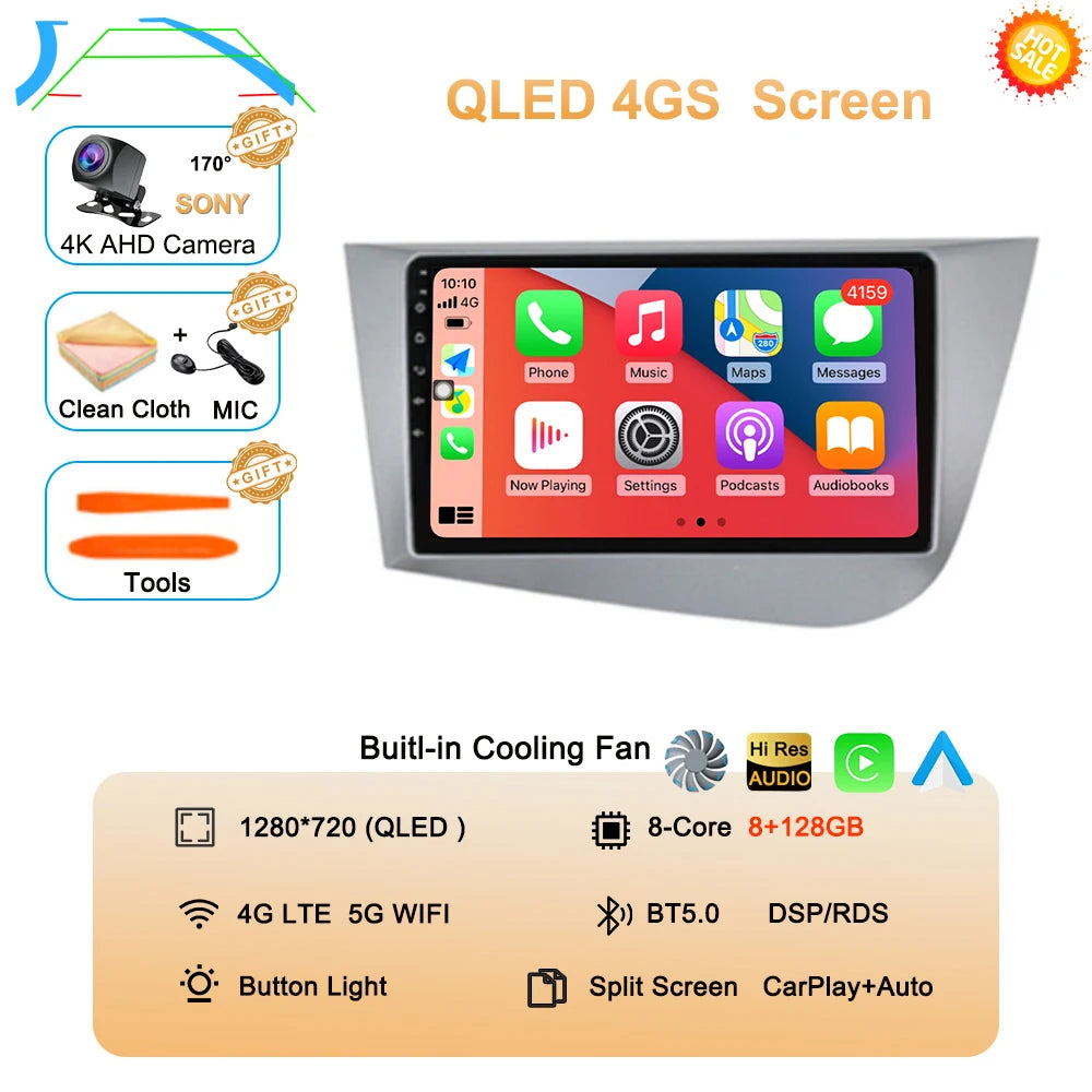 Car Radio Android 16 Navigation GPS Carplay For Seat Leon 2 MK2 2005-2012 Multimedia Video Player Stereo DSP 360 Camera Wifi 4G