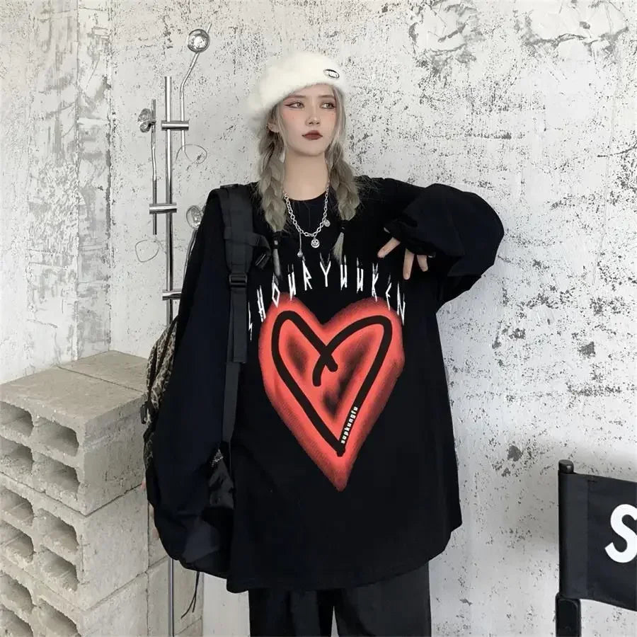 Women T shirts four seasons Woman clothing Y2k Top Sweatshirt 2026 korean Fashion Long Sleeves Tee Loose Couple Graphic T-shirt