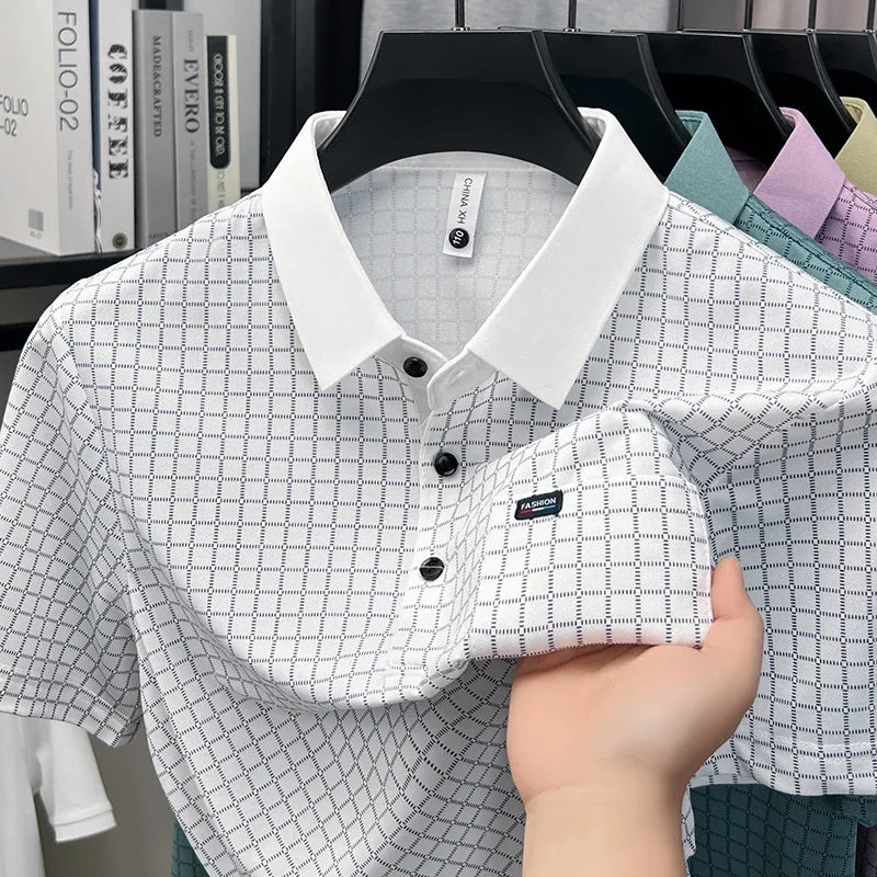 Men's Single-Buckle Lapel Shirt - Silky Stretch, Sweat-Proof
