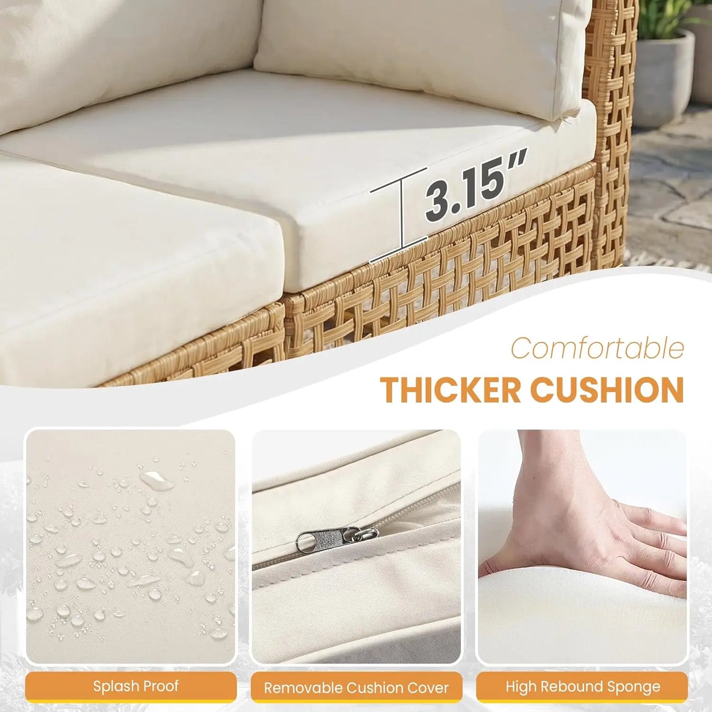 7-Piece Wicker Patio Sectional Sofa with Cushions & Glass Coffee Table for Porch Garden Backyard, Customized