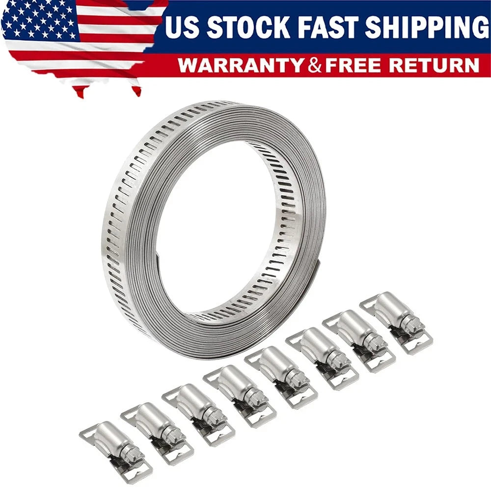 High Quality 11.5FT Adjustable Large Hose Clamps Multi-function Parts Worm Gear Stainless Steel Clamp +8 Fastener Durable