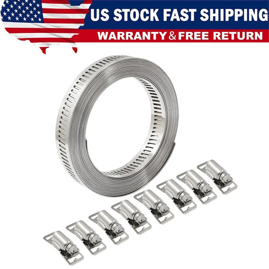 High Quality 11.5FT Adjustable Large Hose Clamps Multi-function Parts Worm Gear Stainless Steel Clamp +8 Fastener Durable