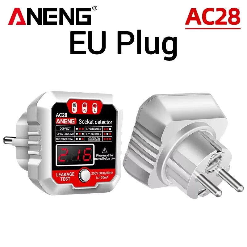 ANENG AC28 Digital Socket Power Tester Smart 50Hz/60Hz Zero Line Phase Circuit  Breaker Finder Check Voltage Tester EU/US Plug