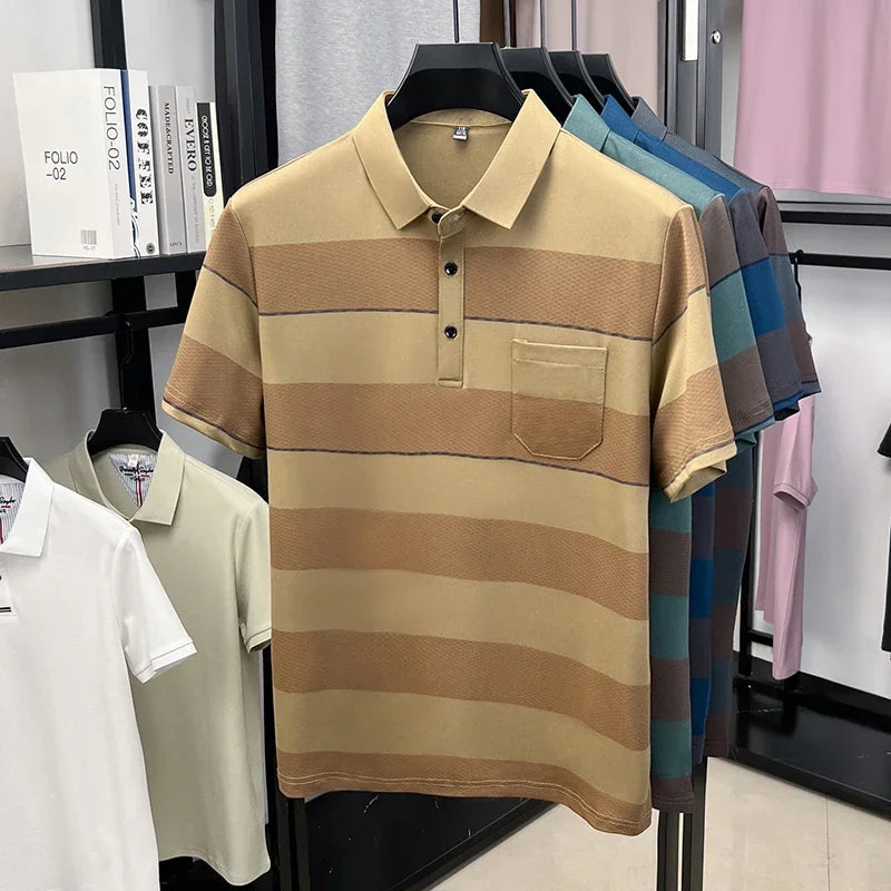 Men's Striped Lapel Polo - Sweat-Resistant Lightweight Summer Tee