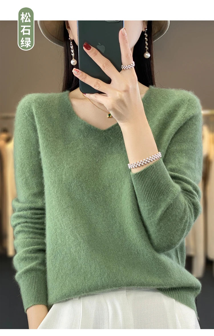 Women's Merino Wool V-Neck Sweater