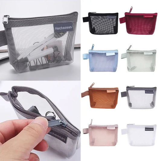 Coin Organizer Bag Mesh Cute Purse Key Lipstick Nylon Cards Pouch Coin Bag Small Item Storage Mini Cosmetic Bag Office Case