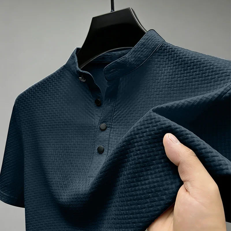 Men's Waffle-Knit Stand Collar Polo - Slim Fit, Office Ready