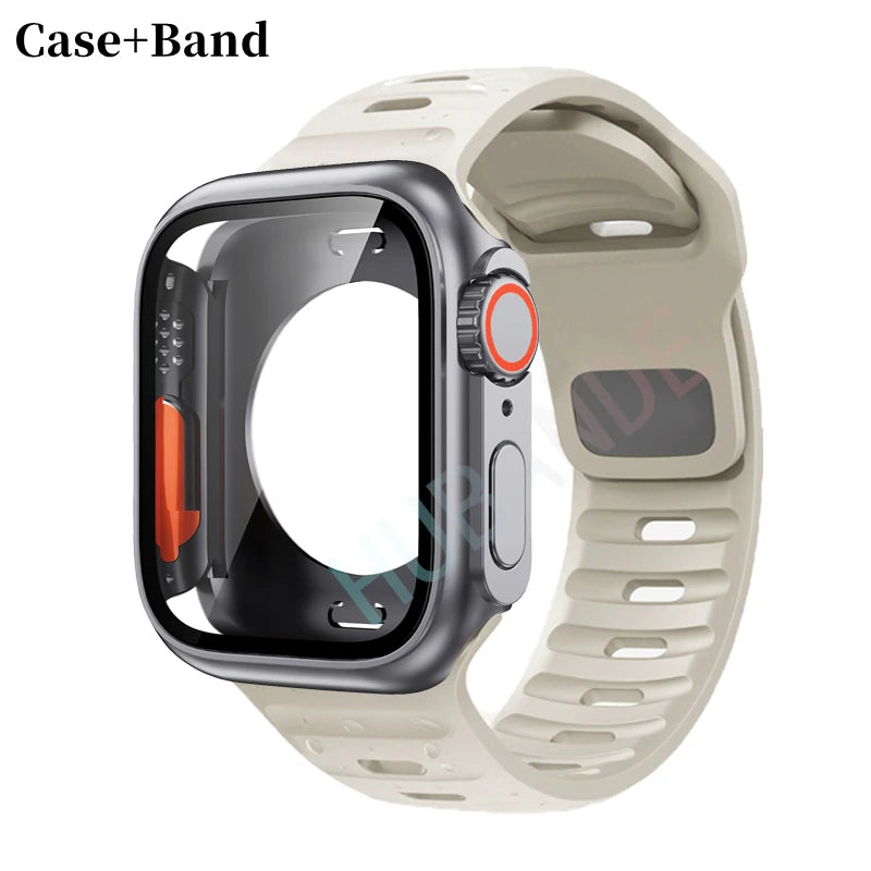 Silicone strap For Apple Watch 44mm 45mm 41mm 40mm Bracelet+Screen protectores Change to Ultra For iWatch Series 9 8 7 SE 6 5 3