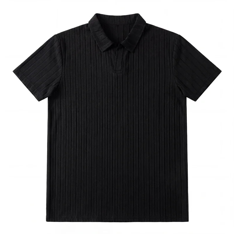 Men's Ribbed Collar Polo - Short Sleeve, Comfortable Daily Fit