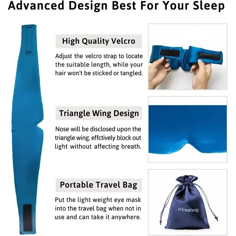 Silk Sleep Mask Soft Pressureless Sleeping Mask 100% Mulberry Silk for Eye Skin Anti Wrinkles Adjustable Wide Velcro Ear Cover