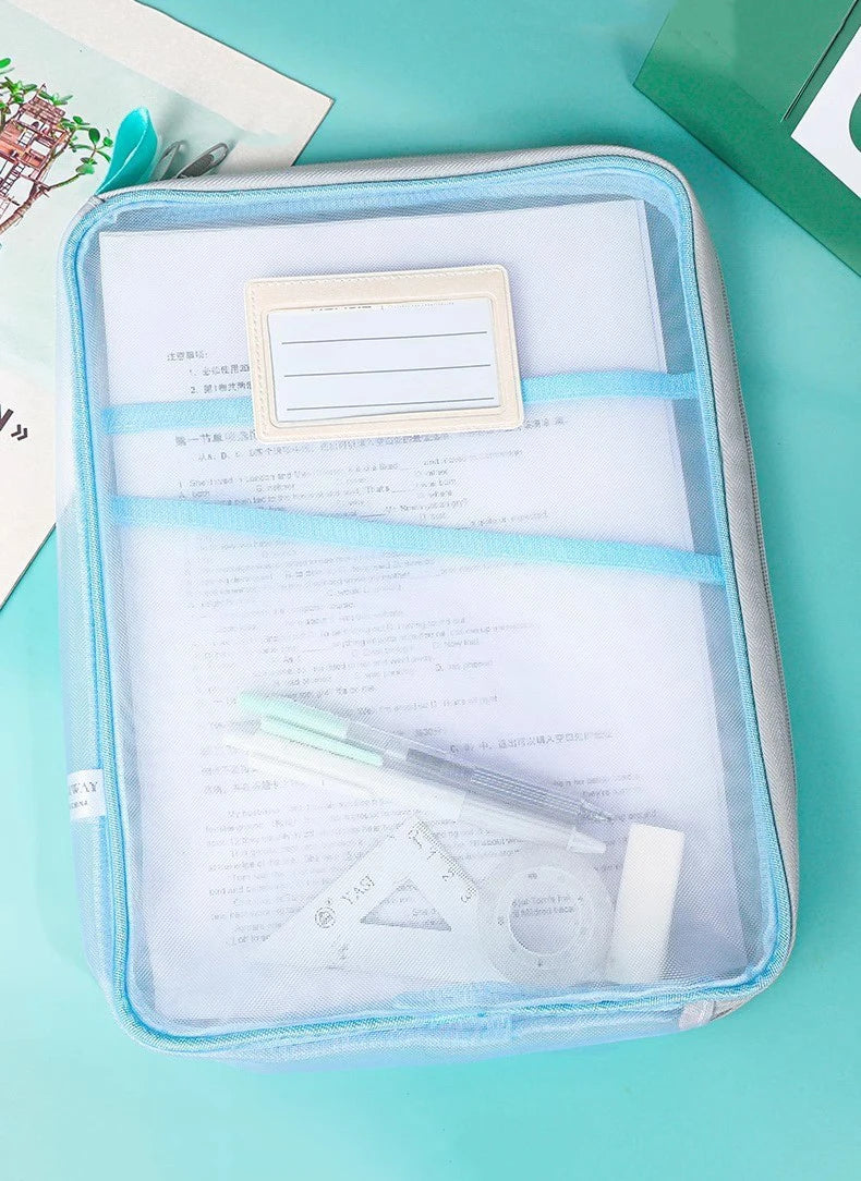 A4 Stationery Storage Bag Double-layer Mesh Zipper Bag Large Capacity Organizer Folders School Office Supplies Stationary Bag