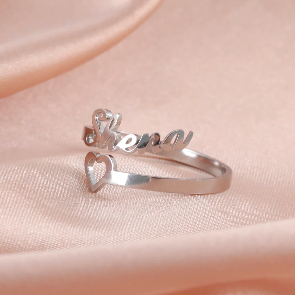 Custom Double First Name Finger Ring For Women Men Personalized Couple Family Gift Gold Color Stainless Steel Metal Jewelry