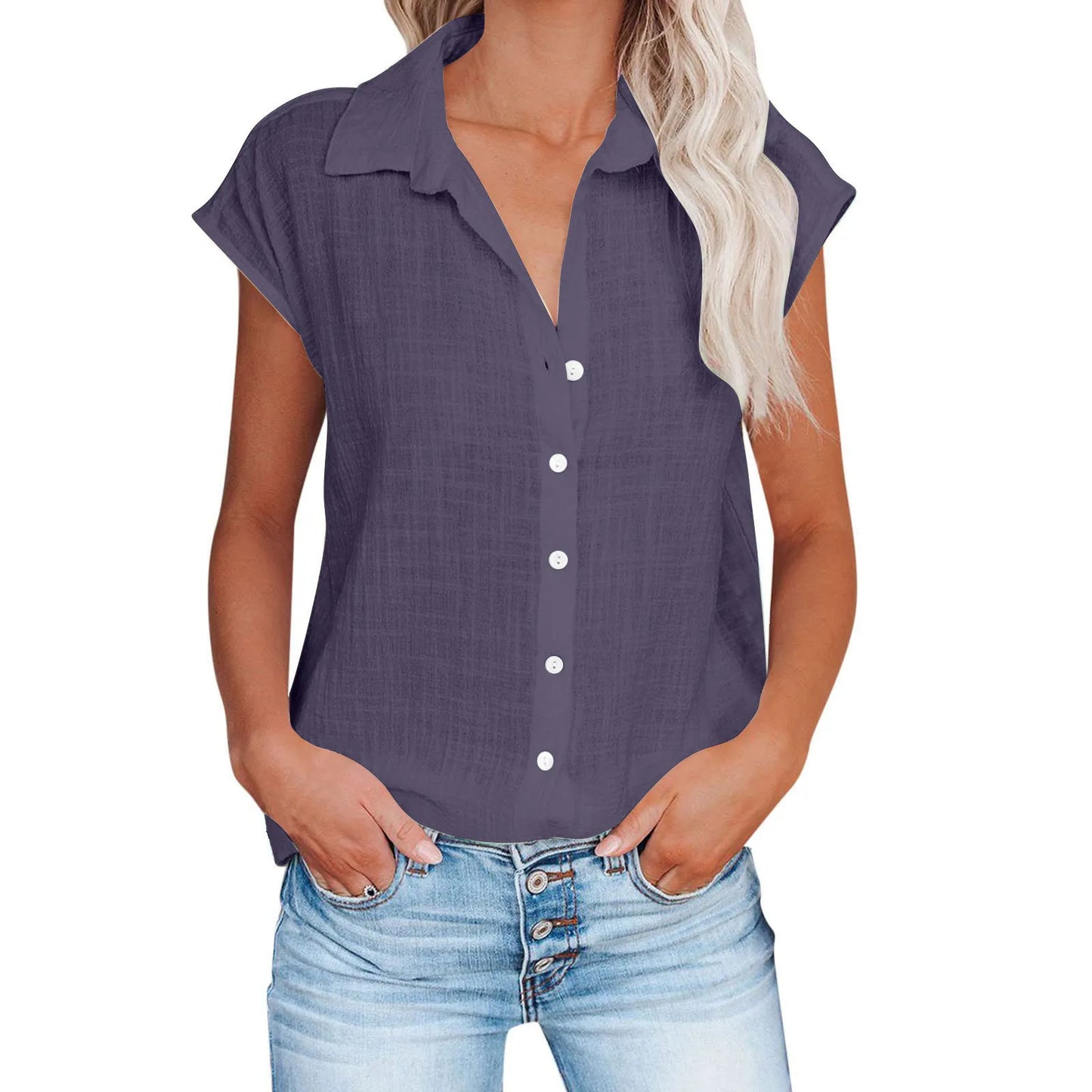 Women's Cotton-Linen Shirt — Casual Loose Short-Sleeve Summer Top