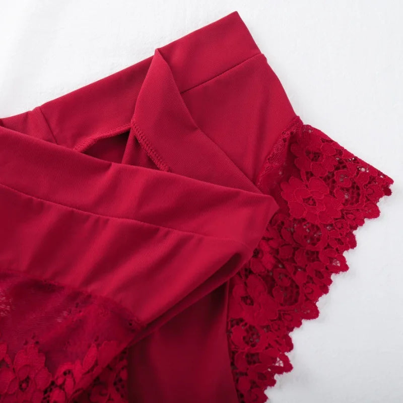 Women's High Waist Panties Sexy Underpants Spliced Lace Lingerie Bowknot Cotton Crotch Thongs Perspective Solid Color Underwear