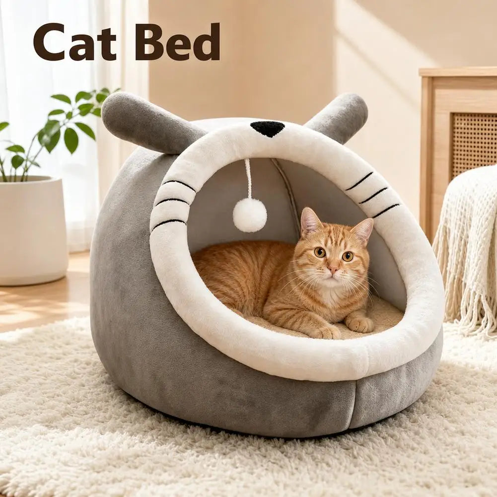 Cute Cartoon Cat Cave Bed - Warm Kitten House Nest – photo 2