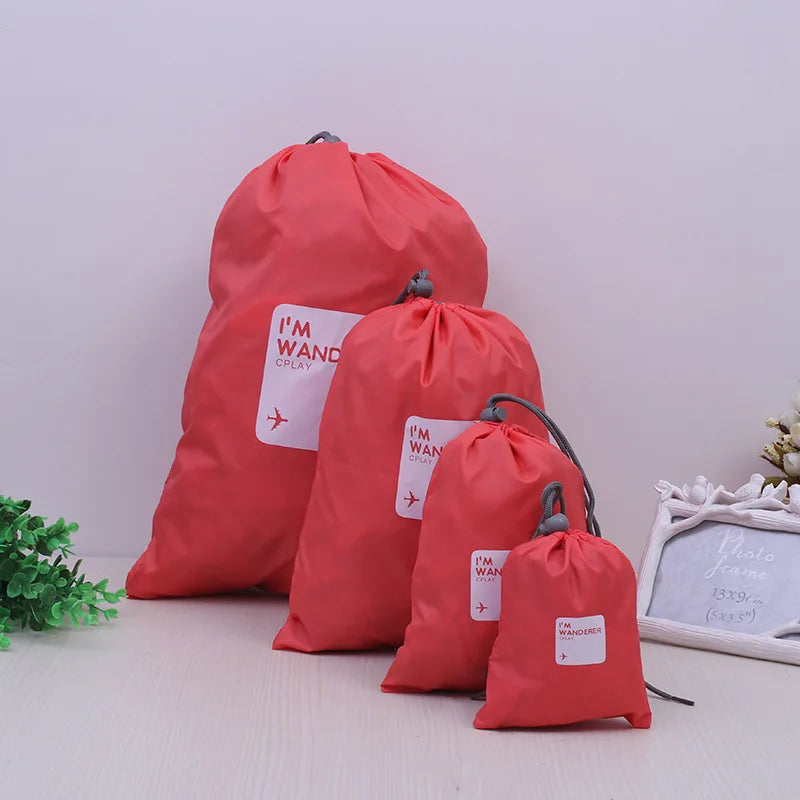 4 Pcs/Set Travel Waterproof Drawstring Storage Bags for Clothes Shoes Toys Multi Purpose Home Organize Pouches