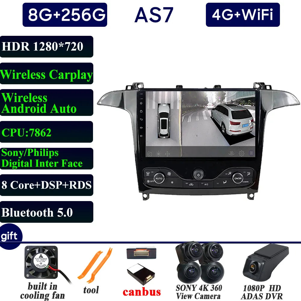 Car Stereo with Apple CarPlay & Android Auto, Compatible with Ford S-MAX & Galaxy