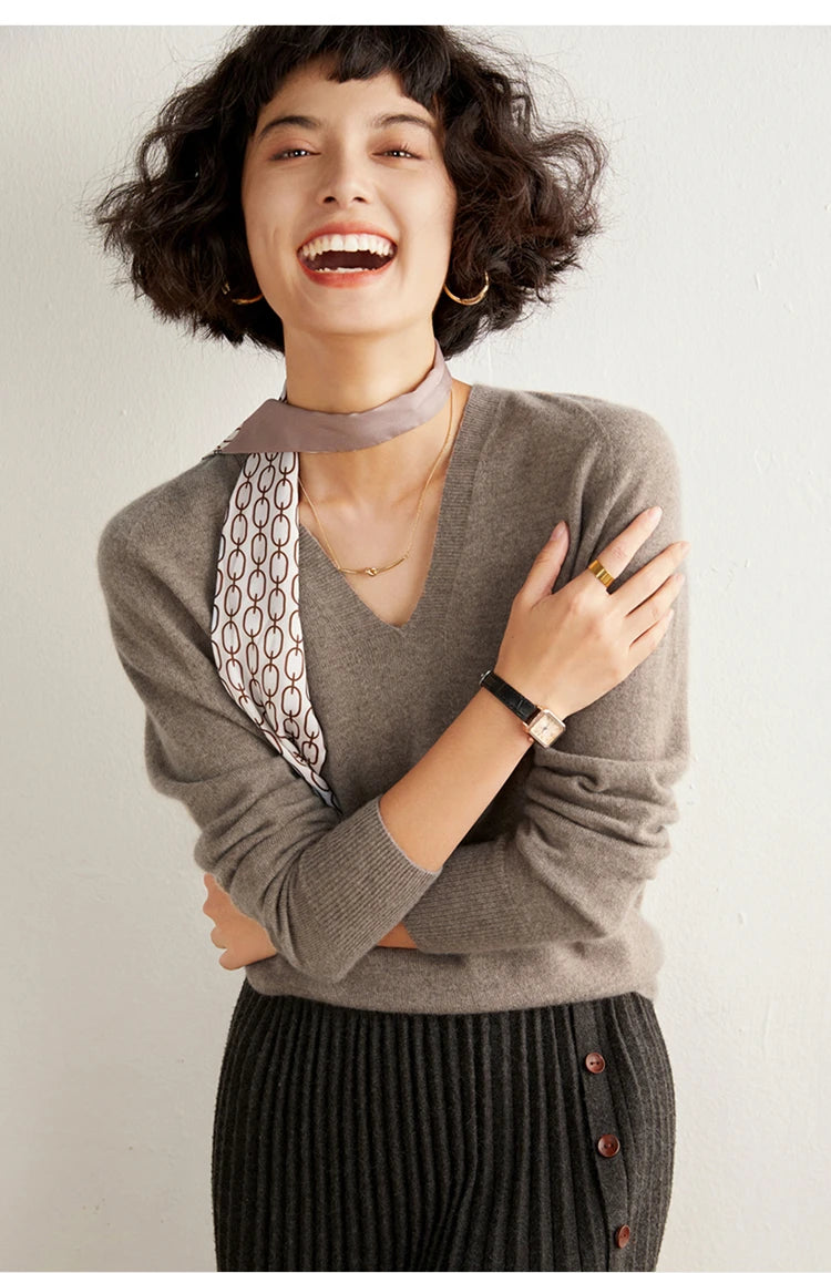 Women's Cashmere V-Neck Sweater, Knit Pullover
