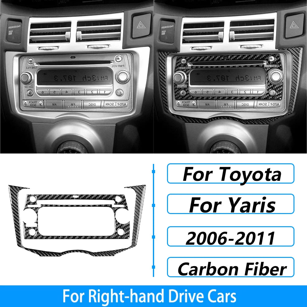 For Toyota Yaris 2006-2011 Carbon Fiber Central Control AC CD Air Outlet Gear Shift Panel Cover Trim Set Car Accessories Sticker