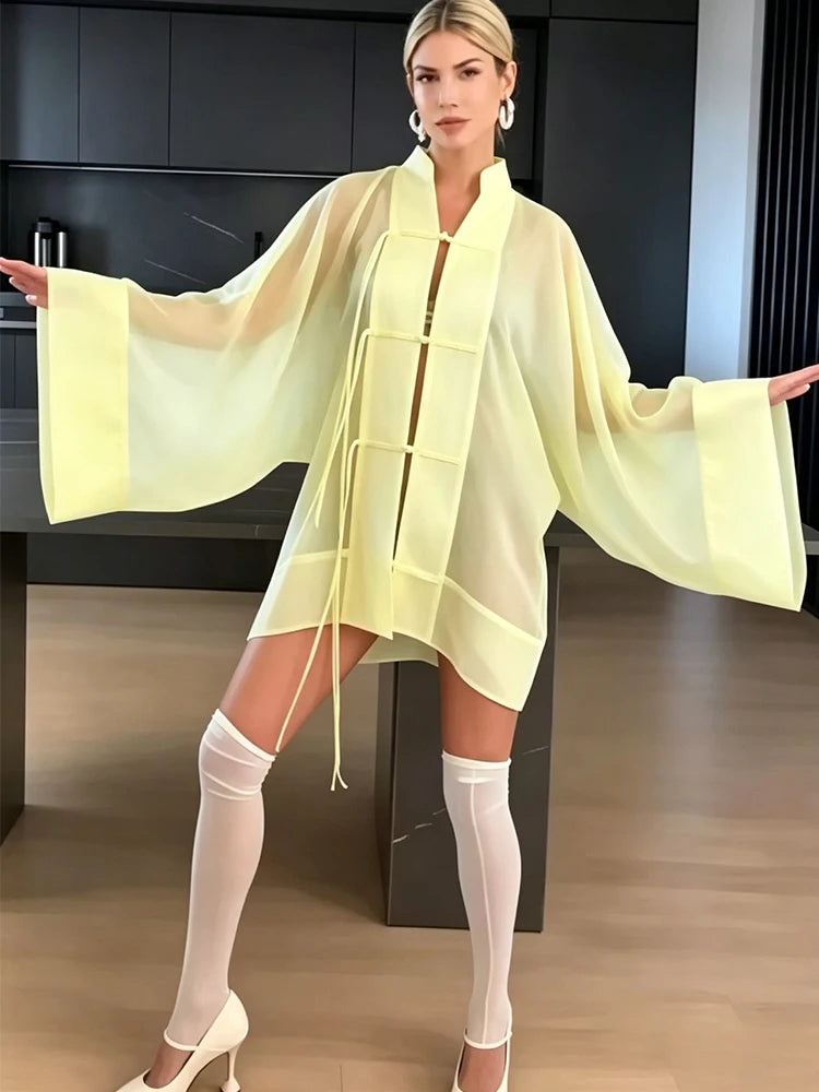 Women's Sheer Button-Up Shirt - Loose Long Sleeve Casual Blouse - photo 5