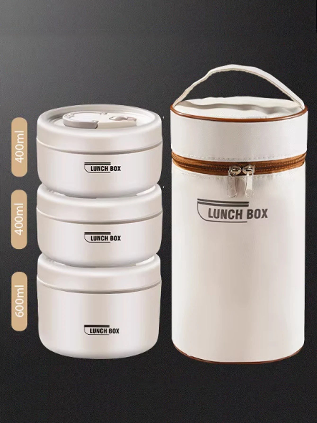 4pcs Portable Insulated Food Lunch Container Set with Thermal Lunch Box 3 Separate Stackable Lunch Container for Adult Kids