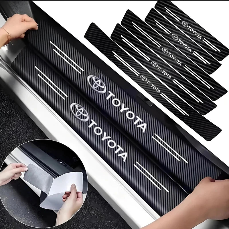 Car Door Threshold Scuff Plate Carbon Fiber Decals Stickers For Toyota RAV4 Corolla Camry Frontier Supra C-HR Hilux Tacoma Prado
