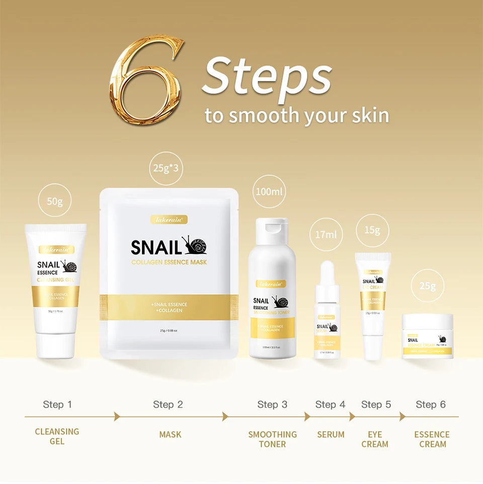 Lakerain Snail Collagen Skin Care Set Smoothing Skin Long Lasting Hydrating Deep Cleaning Improve Elasticity Face Care Kits