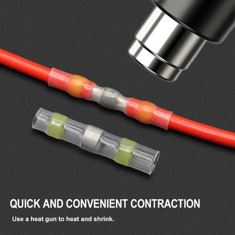 10 ~ 500pcs Solder Seal  Wire Connectors Kit Heat Shrink Butt Crimp Terminals Waterproof Electrical Cable Splice Connector