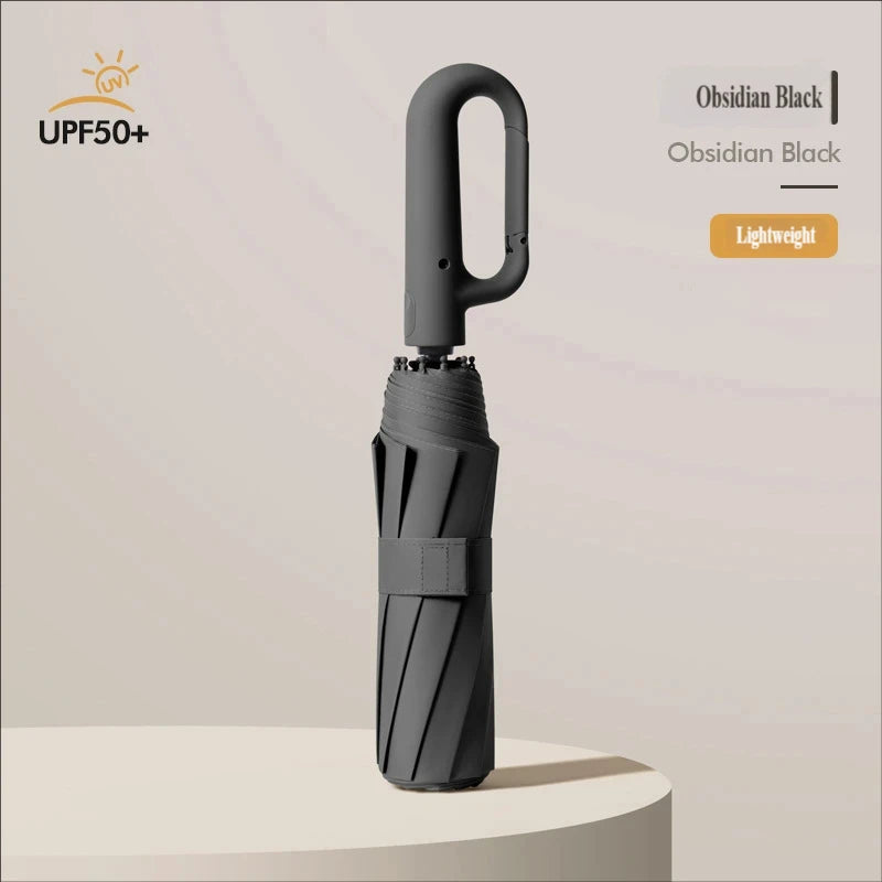 Large Automatic Ring Buckle Folding Umbrella • Business Custom • Black Glue • Windproof • Sun & Rain Dual-Use