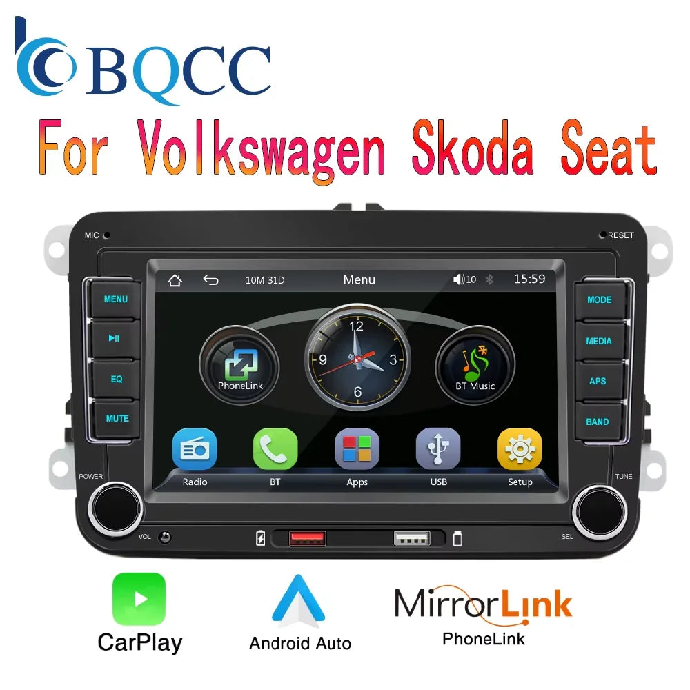 BQCC 7" 2-DIN Car Stereo — Wireless CarPlay, Android Auto, AirPlay & RDS for VW, SEAT, Skoda (Passat, Golf, Polo)