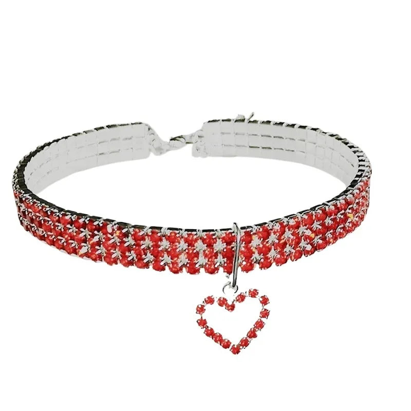 Cat Dog Collar Three Row Elastic Rhinestone Pet Collars Love Decoration Necklace Puppy Small Pet Cat Collar
