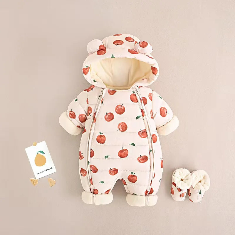 Baby Velvet-Lined Printed Jumpsuit - Thick Winter Romper 3-24 Months - photo 8