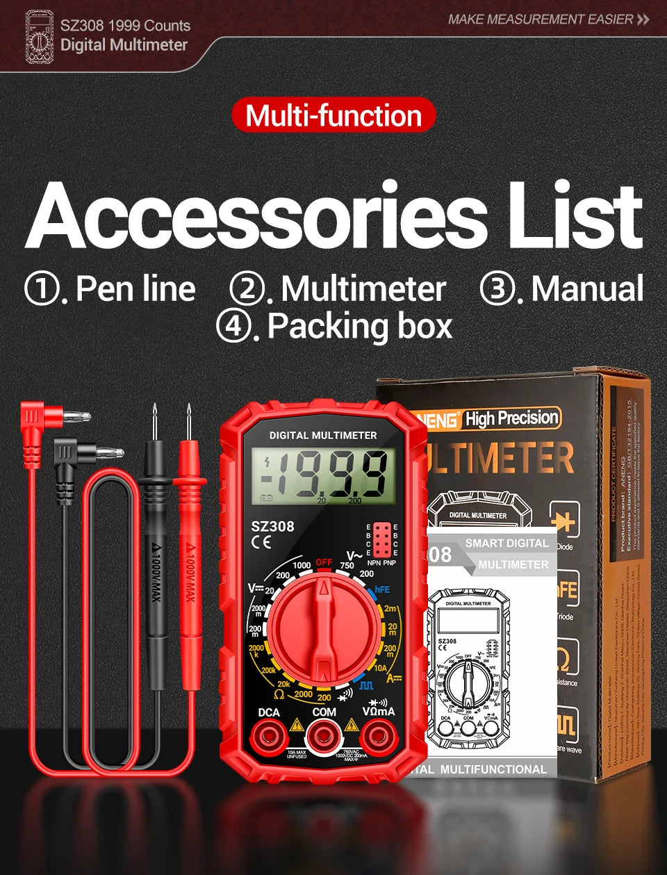 Multimeter Tester Pen Suit ANENG Multimeters 1999 Counts 24-250V Voltage Detector Meter Diagnostic Breakpoint Finder