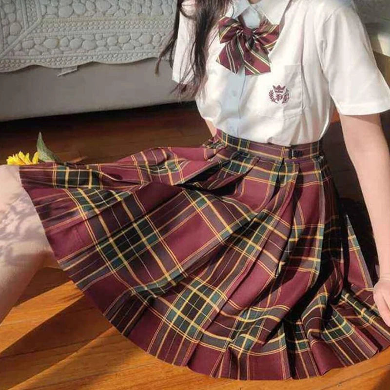 ZOKI Plaid Pleated Mini Skirt – Bow Knot High Waist Preppy Style | Harajuku Aesthetic Women's A-Line Dance Skirt | S-XXL