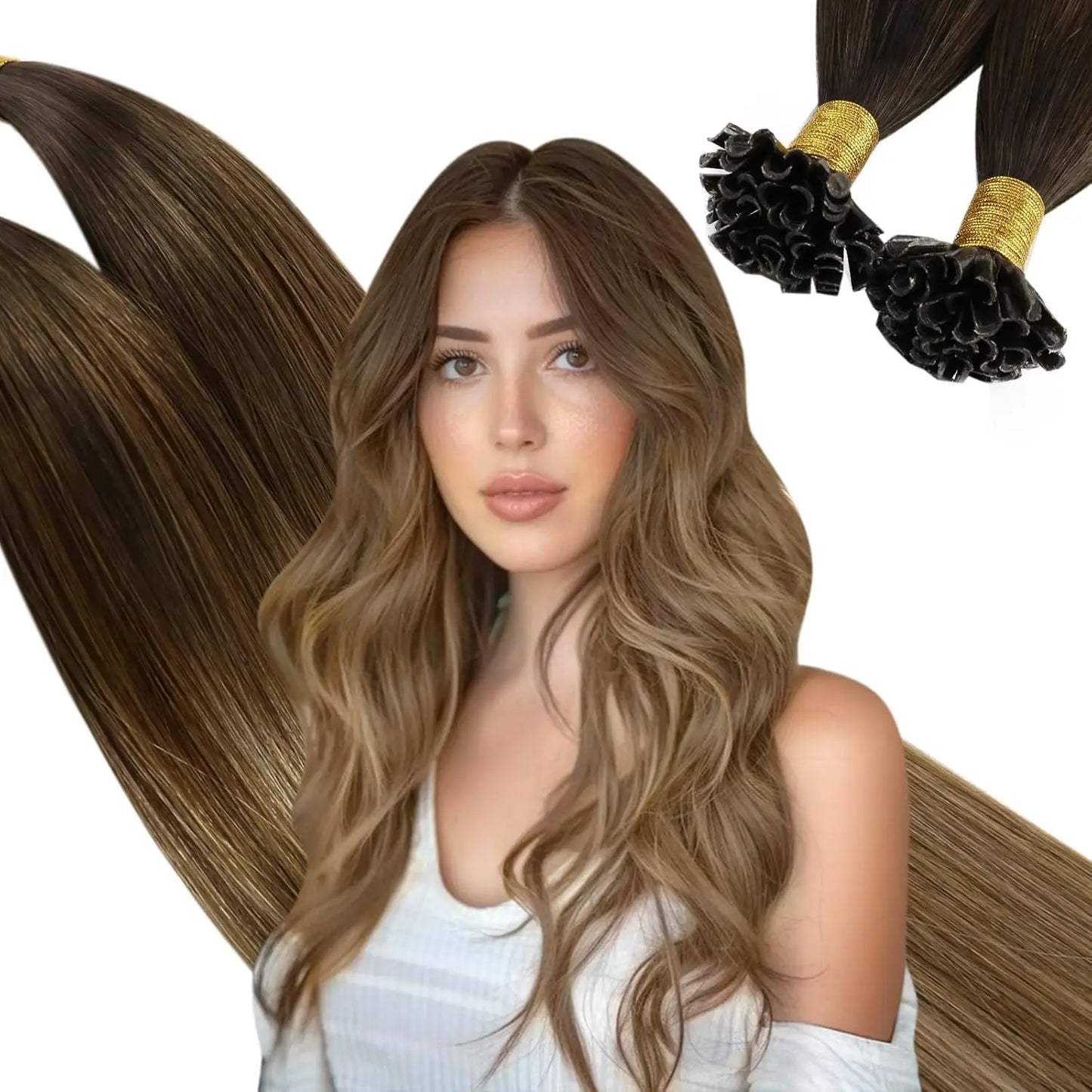 Ugeat U Tip Hair Extension Human Hair 1g/s Nail U Tip Hair For Women 14-24" Pre Bonded Hair Extensions 50g/100g Keratin Tip Hair