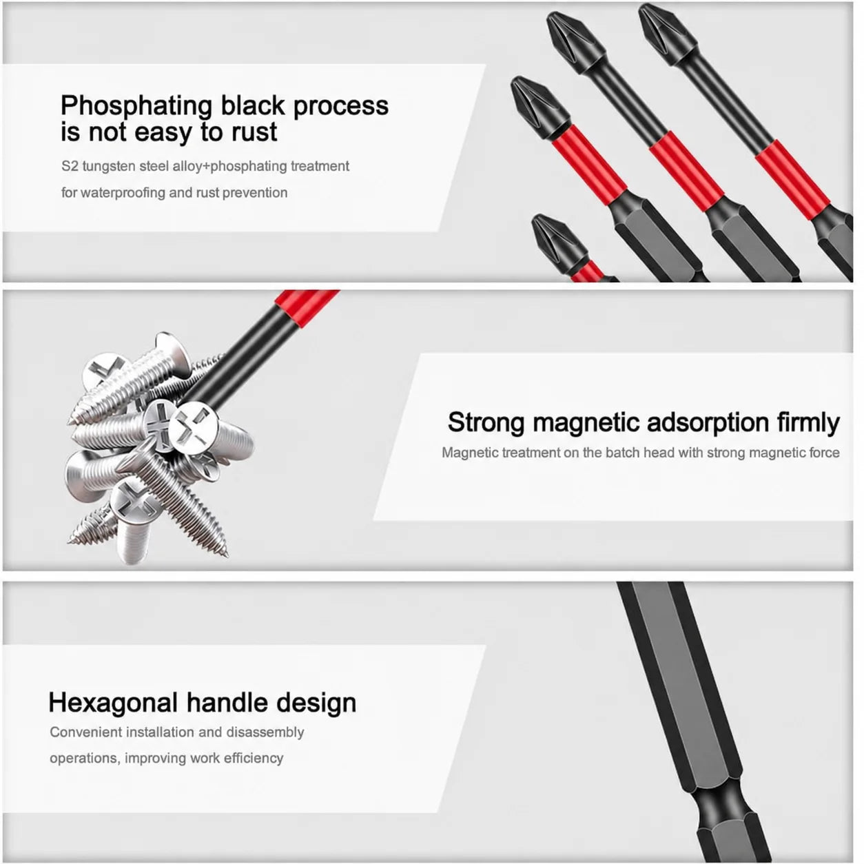 Rafford Magnetic Impact Screwdriver Bit Set 3/6/12Pcs High Torque S2 Steel 1/4"  Phillips PH2 for Electric and Manual Drills