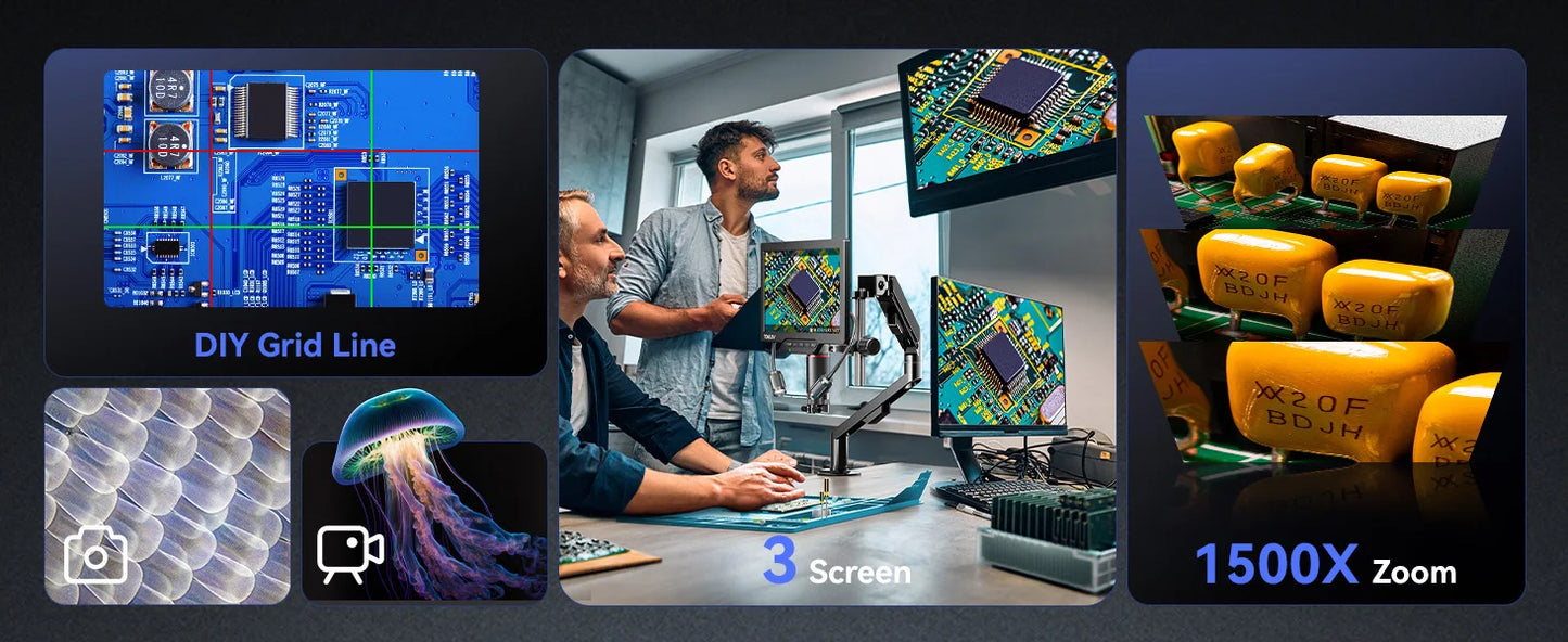 TOMLOV TM3K-3D Max Digital Microscope – 3K 10" Screen, Magnetic Dual Lens, 360° 3D View | PCB & Coin Repair