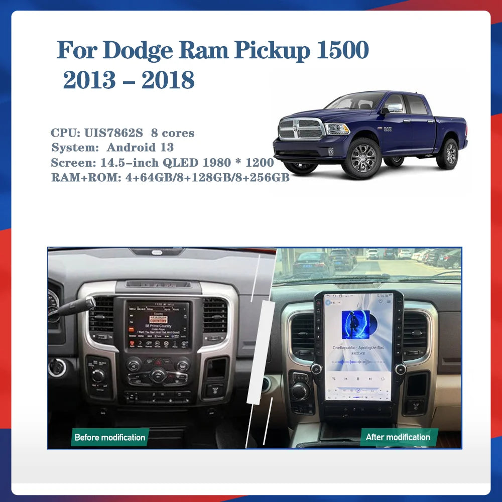 14.5" Android 13 Multimedia GPS Radio — Dodge RAM 1500 Pickup (2013-2018)