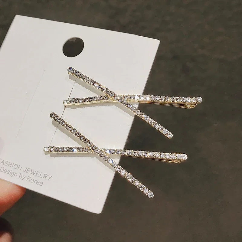 2pcs Cross Crystal Hairpins Rhinestone X Hair Clips Barrettes Simple Side Clip Bridal Headwear Girl Fashion Hair Accessories New