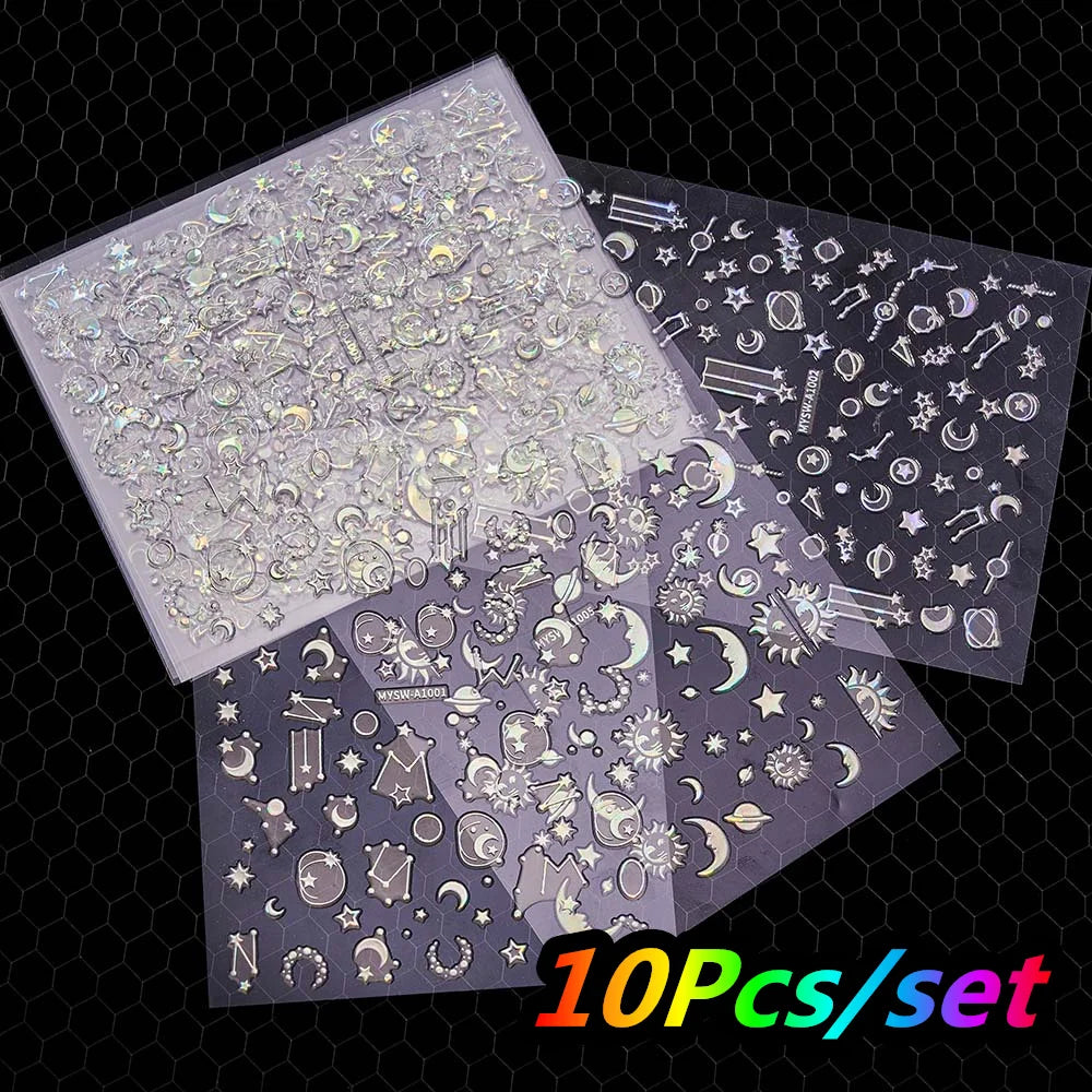 12Pcs/set Laser Silver Snowflake Nail Stickers Set  3D Winter Elk Snowflake Nail Art Decoration DIY Holographic Snowflake Slider