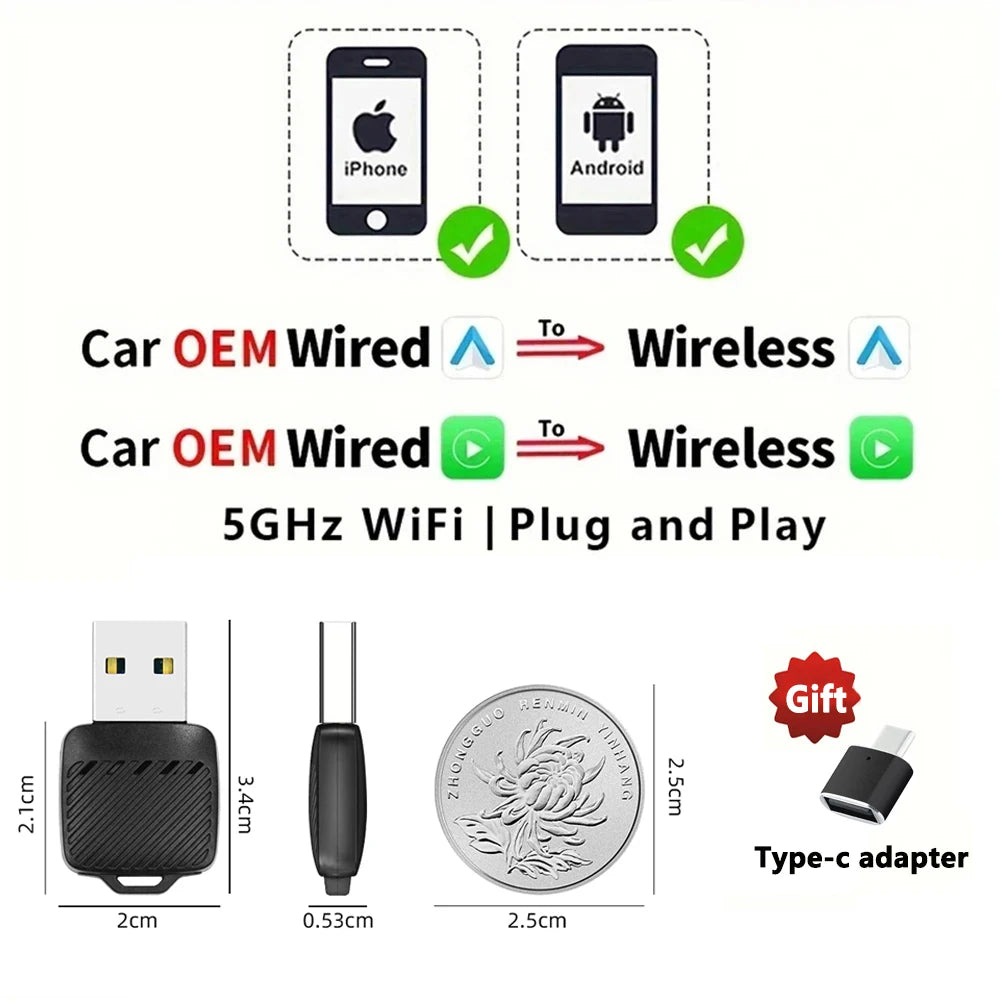 2-in-1 Wireless CarPlay & Android Auto AI Smart Box Adapter