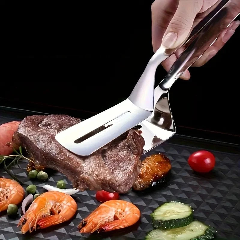 10-Inch Stainless Steel Steak Tongs: Multi-Purpose Food Clip for Grilling, Serving & Cooking