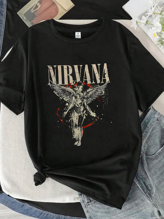 Women's Printed Round-Neck T-Shirt — Short-Sleeve Elastic Summer Top