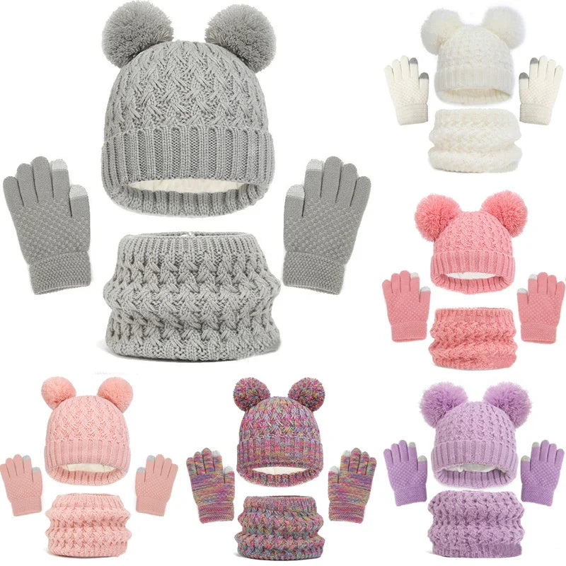 Kids Knit Beanie, Scarf & Gloves - 3 Piece Winter Set