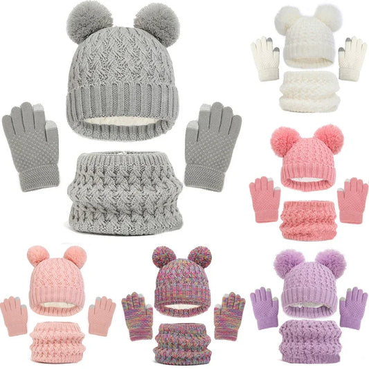 Kids Knit Beanie, Scarf & Gloves - 3 Piece Winter Set