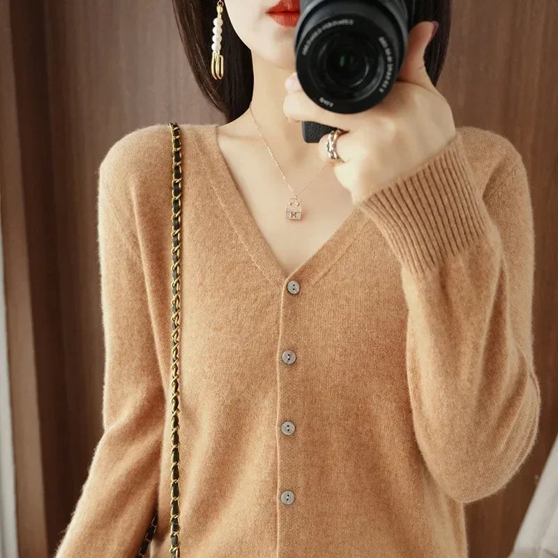 Women's Thin V-Neck Knit Cardigan - Open Front Spring Sweater - photo 5
