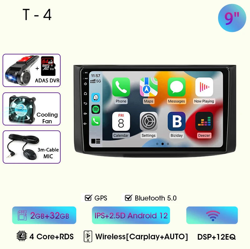 JMCQ Car Radio For Chevrolet Aveo 2006 2007 2008 2009 2010 2011 2012 2din Android12 Carplay Multimidia Video Player Head Unit
