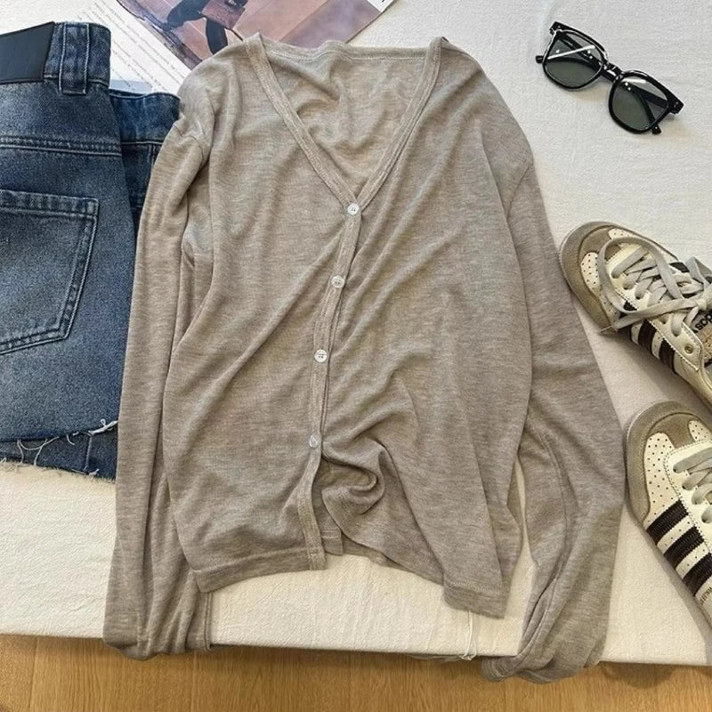 Women's Lightweight V-Neck Cardigan Coat - Loose Knit Jacket - photo 8