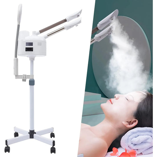 Professional 3 in 1 Facial Steamer Upgrade Esthetician Steamer with Hot & Cold Nozzle LED Magnifying Lamp Beauty Salon Spa for Home, Beauty Salons and Spas, Adjustable Height Angle, with Universal Wheels