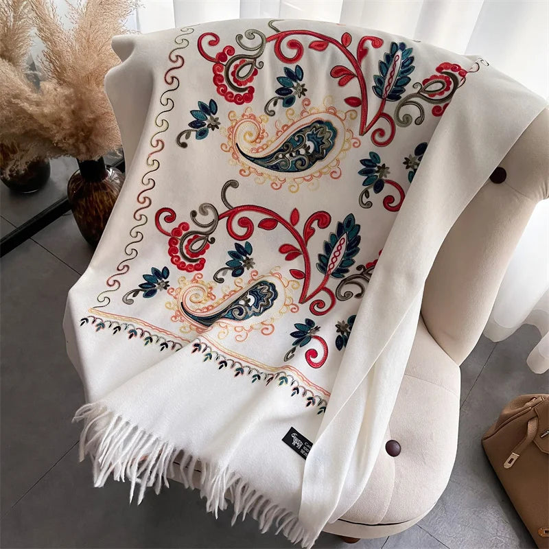 Women's Embroidered Flower Shawl - Thick Winter Poncho Wrap - photo 6